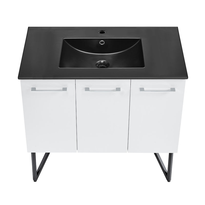 Annecy 36 in. White Bathroom Vanity With Black Ceramic Sink Top