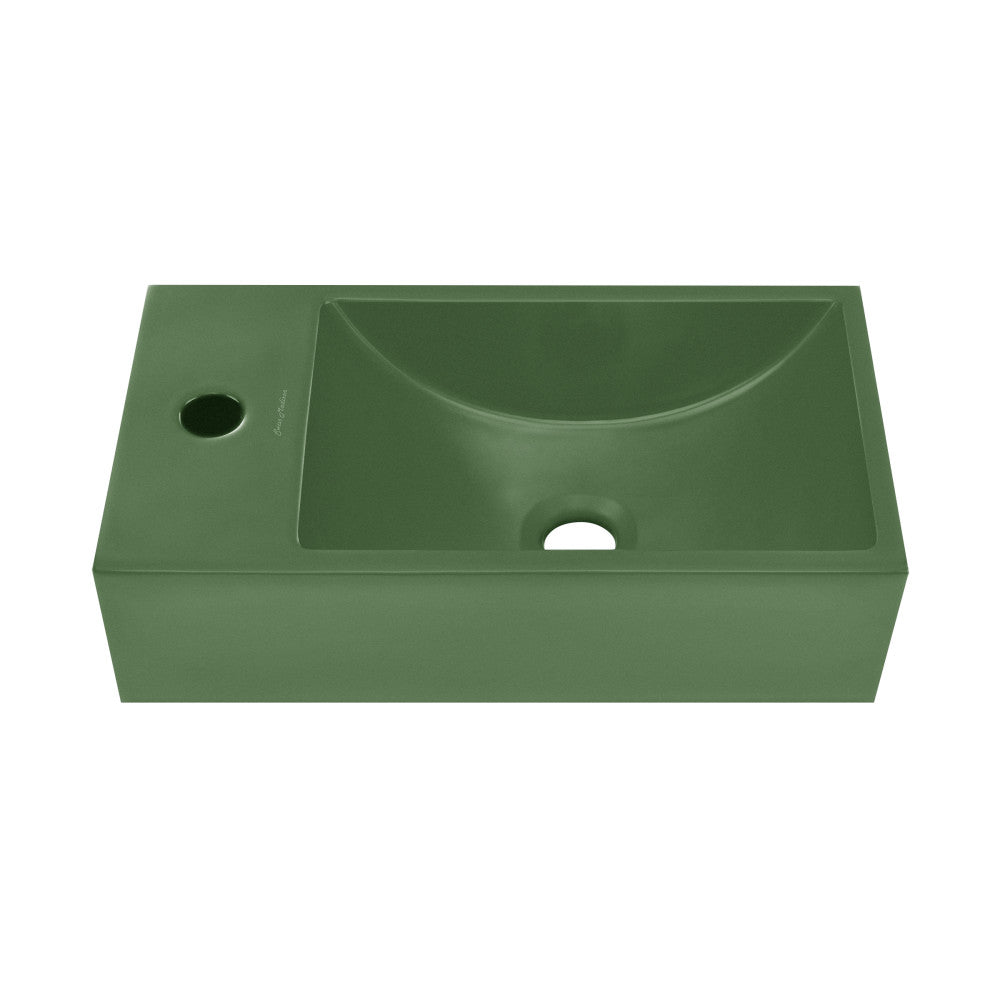 Lisse 16" Concrete Rectangle Wall-Mounted Sink with Left Side Faucet Mount in Matte Royal Green