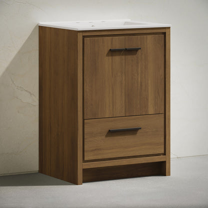 Virage 24" Freestanding Bathroom Vanity in Brown Oak with 3-Hole Widespread Sink Top