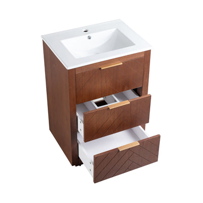 Daxton 24" Freestanding Bathroom Vanity in Brown Oak with Sink Top