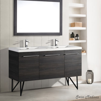 Annecy 60" Freestanding Bathroom Vanity in Black Walnut with Sink Top