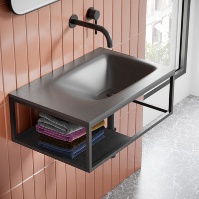 Lisse 24" Rectangle Concrete Wall-Mount Bathroom Sink in Dark Grey
