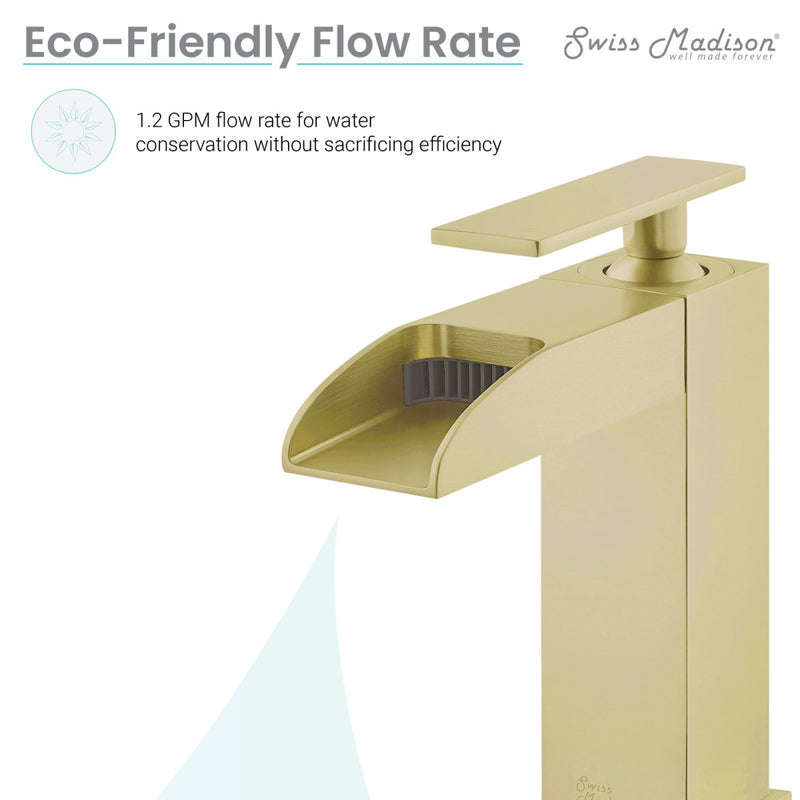 Concorde Single Hole, Single-Handle, Waterfall Bathroom Faucet in Brushed Gold