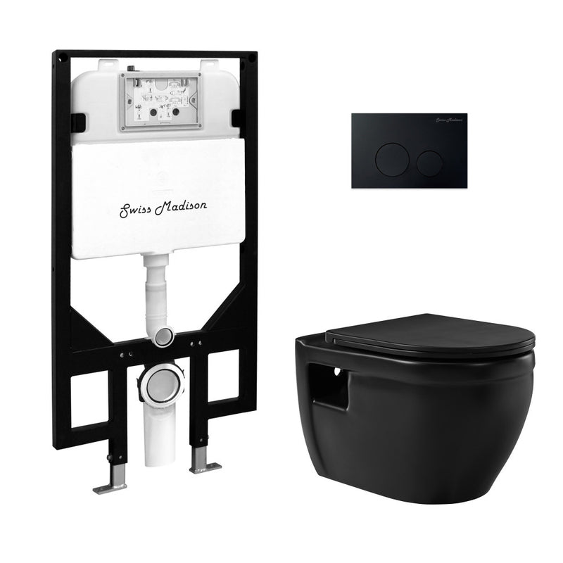 Ivy Wall-Hung Toilet Bundle 0.8/1.6 GPF Dual Flush in Matte Black with Black Flush Plate