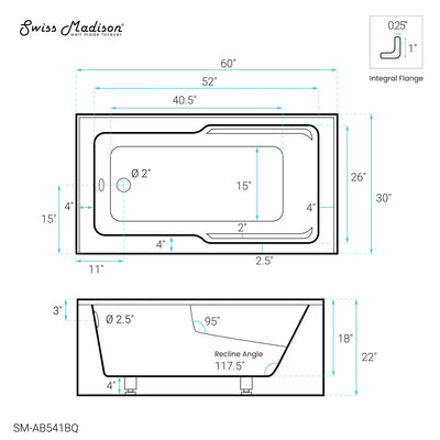 Voltaire 60" x 30" Left-Hand Drain Alcove Bathtub with Apron in Bisque