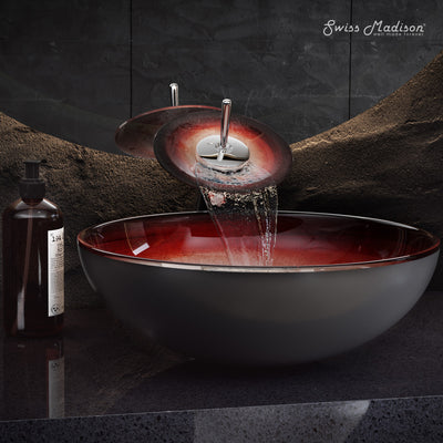 Cascade 16.5 Glass Vessel Sink with Faucet, Ember Red