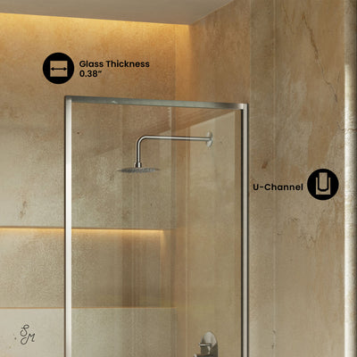 Pierre 34 x 58 Framed Fixed 3/8 in. (10mm) Clear Tempered Glass Tub Door with Nickel Brushed Frame