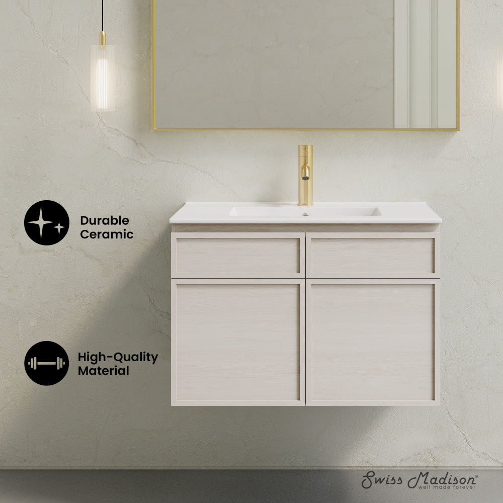 St. Tropez 30" Wall-Mounted Bathroom Vanity in White Oak with Sink Top