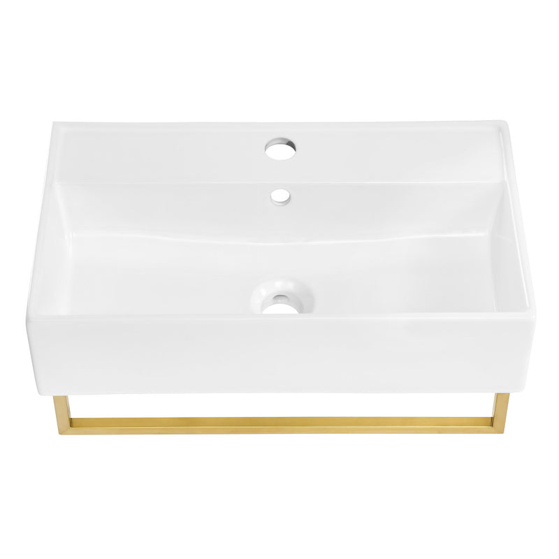 Claire 22" Wall-Mount Bathroom Sink with Brushed Gold Towel Bar