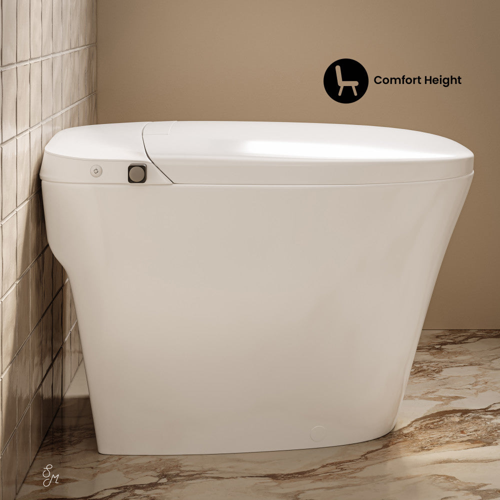 Hugo U Power Flush Tankless Toilet 10" Rough-in 1 GPF Non-Electric ADA Toilet with Integrated Tank and Manual Bidet in Glossy White