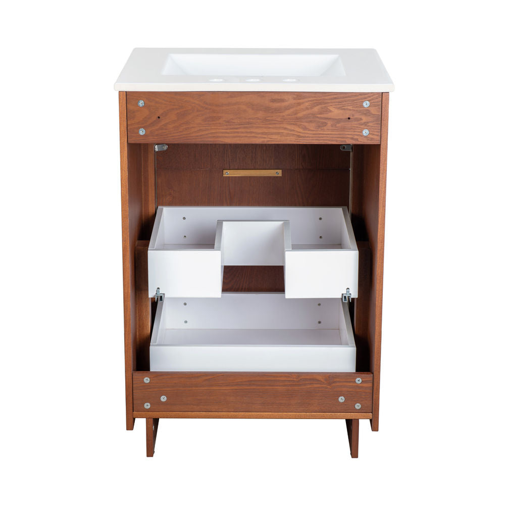 Daxton 24" Freestanding Bathroom Vanity in Brown Oak with 3-Hole Centerset Sink Top
