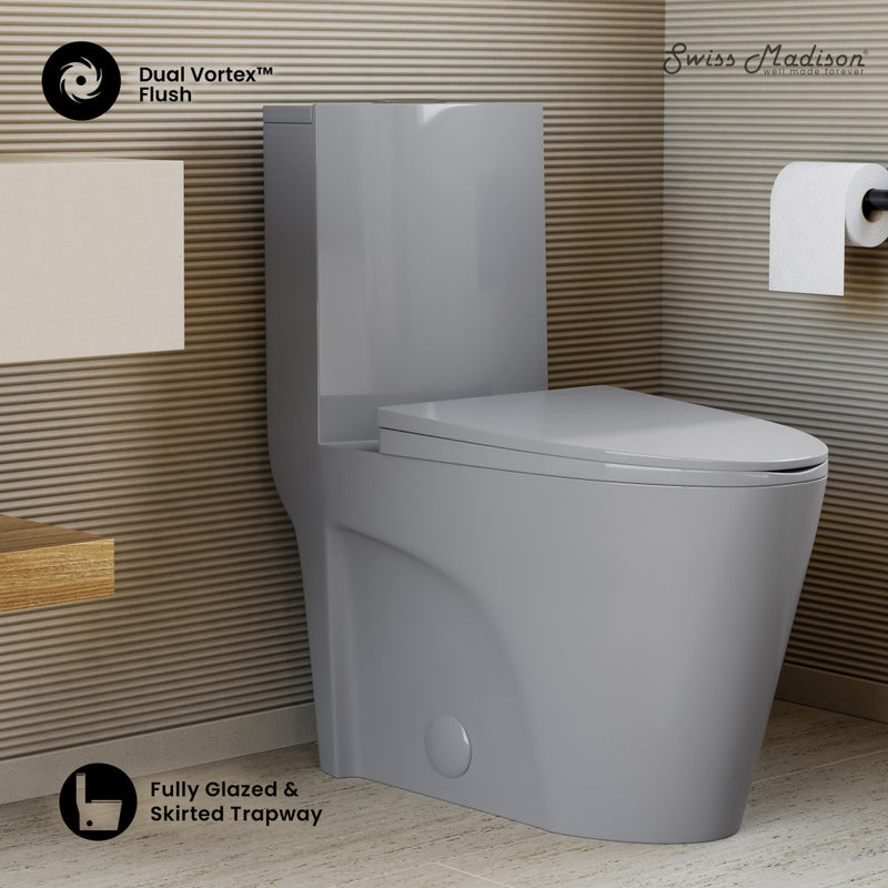 St. Tropez One-Piece Elongated Toilet Vortex™ Dual-Flush 1.1/1.6 gpf in Glossy Gray