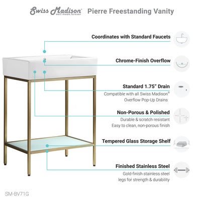 Pierre 24 Single, Freestanding, Open Shelf, Gold Metal Frame Bathroom Vanity