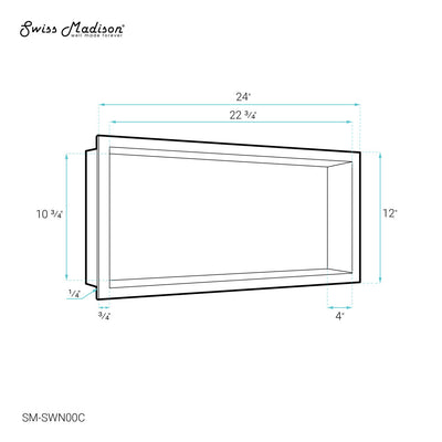 Voltaire 12" x 24" Stainless Steel Single Shelf Wall Niche in Polished Chrome