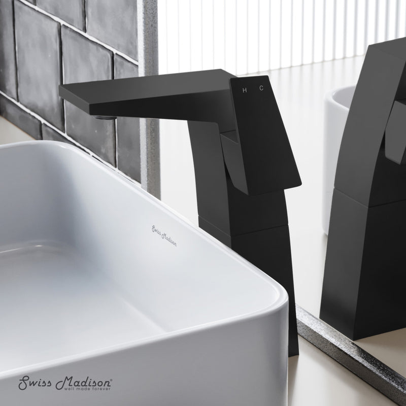 Carre Single Hole, Single-Handle, High Arc Bathroom Faucet in Matte Black