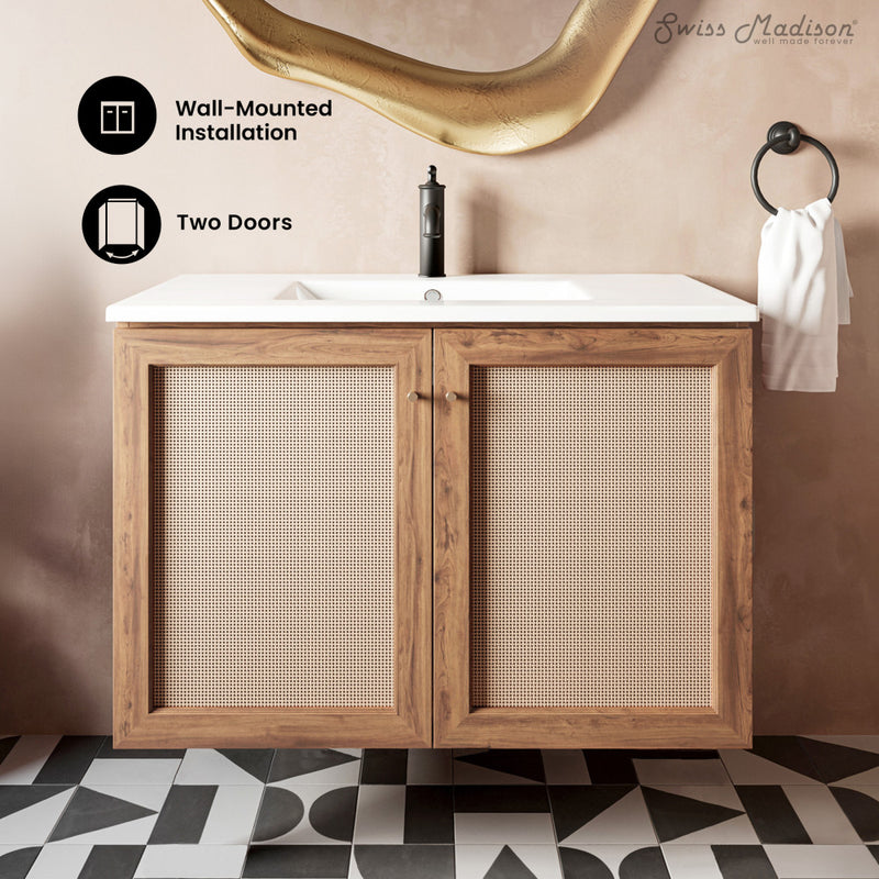 Classe 36" Wall-Mounted Bathroom Vanity in Oak