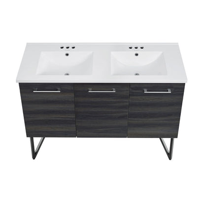 Annecy 48 in. Black Walnut, Double Basin Bathroom Vanity With White, 3-Hole Centerset Ceramic Sink Top