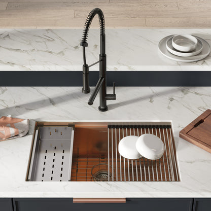 30x19 rose gold stainless steel undermount single basin kitchen workstation sink with accessories.