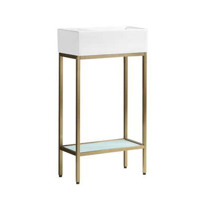 Pierre 19" Freestanding Bathroom Vanity with Open Shelf and Brushed Gold Metal Frame