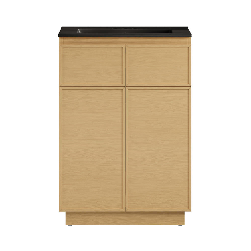 St. Tropez 24" Freestanding Bathroom Vanity in Natural Oak with Black 3-Hole Centerset Sink Top