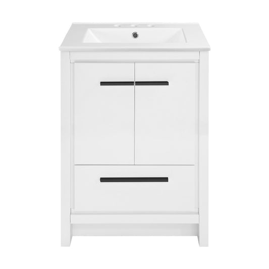 Virage 24 in. White Bathroom Vanity With White, 3-Hole Ceramic Sink Top