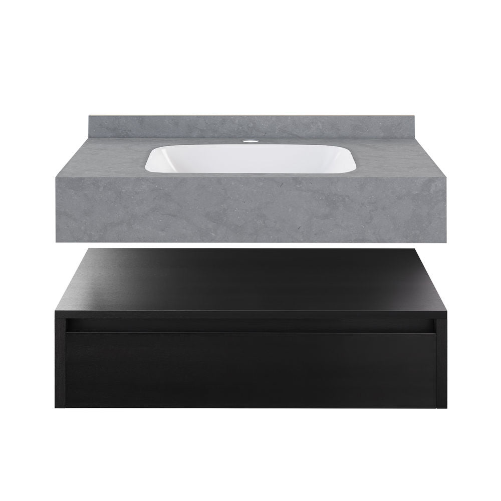 Avancer 36" Wall-Mounted Bathroom Vanity in Black Oak with Charcoal Gray Sink Top