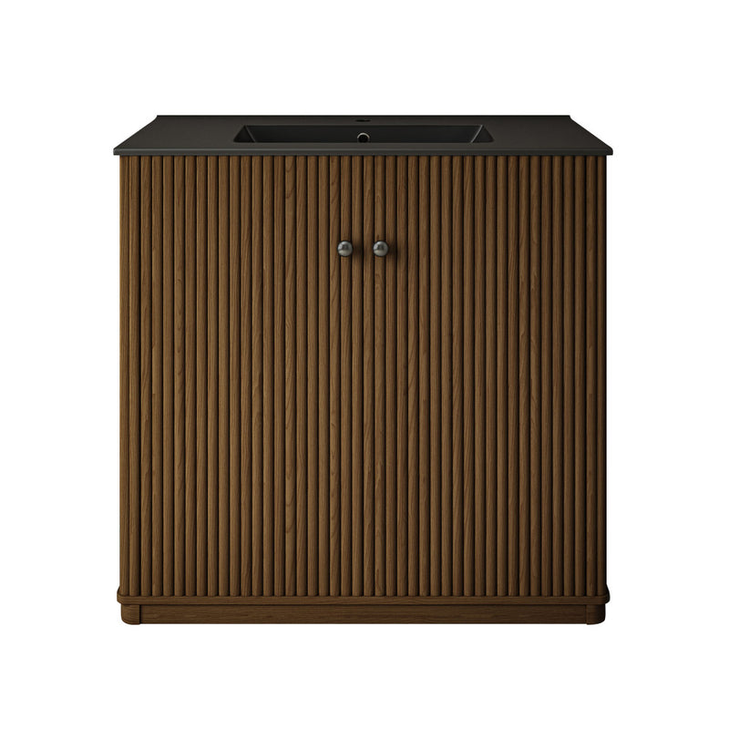 Lafayette 36" Freestanding Bathroom Vanity in Brown Oak with Matte Black Sink Top