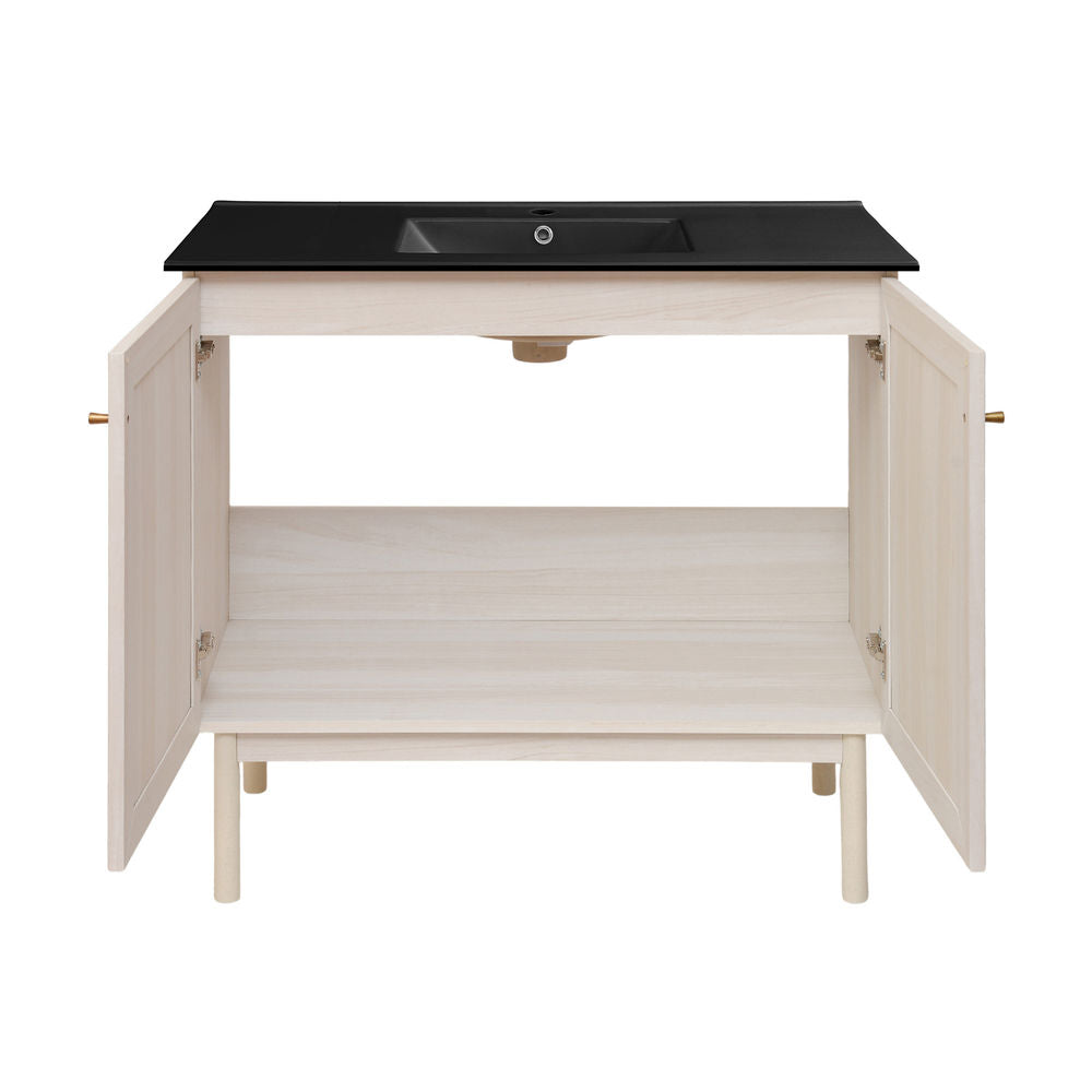 Classe 36" Freestanding Bathroom Vanity in White Oak with Black Sink Top