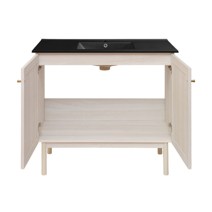 Classe 36" Freestanding Bathroom Vanity in White Oak with Black Sink Top