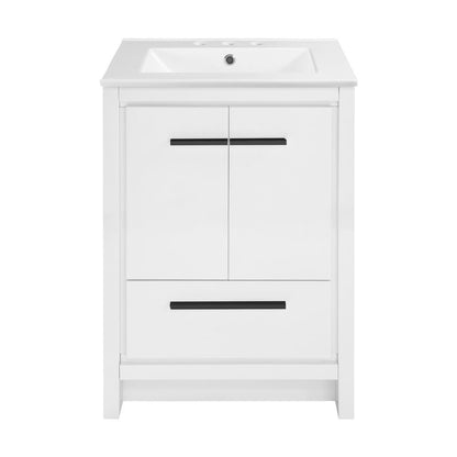 Virage 24 in. White Bathroom Vanity With White, 3-Hole Ceramic Sink Top