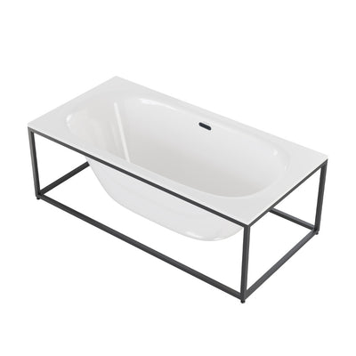 Pierre 60" Soaking Freestanding Bathtub in Glossy White, Black Frame Included