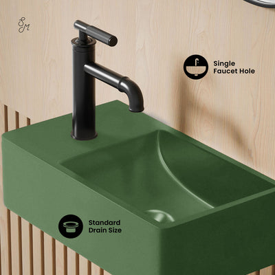 Lisse 16" Concrete Rectangle Wall-Mounted Sink with Left Side Faucet Mount in Matte Royal Green