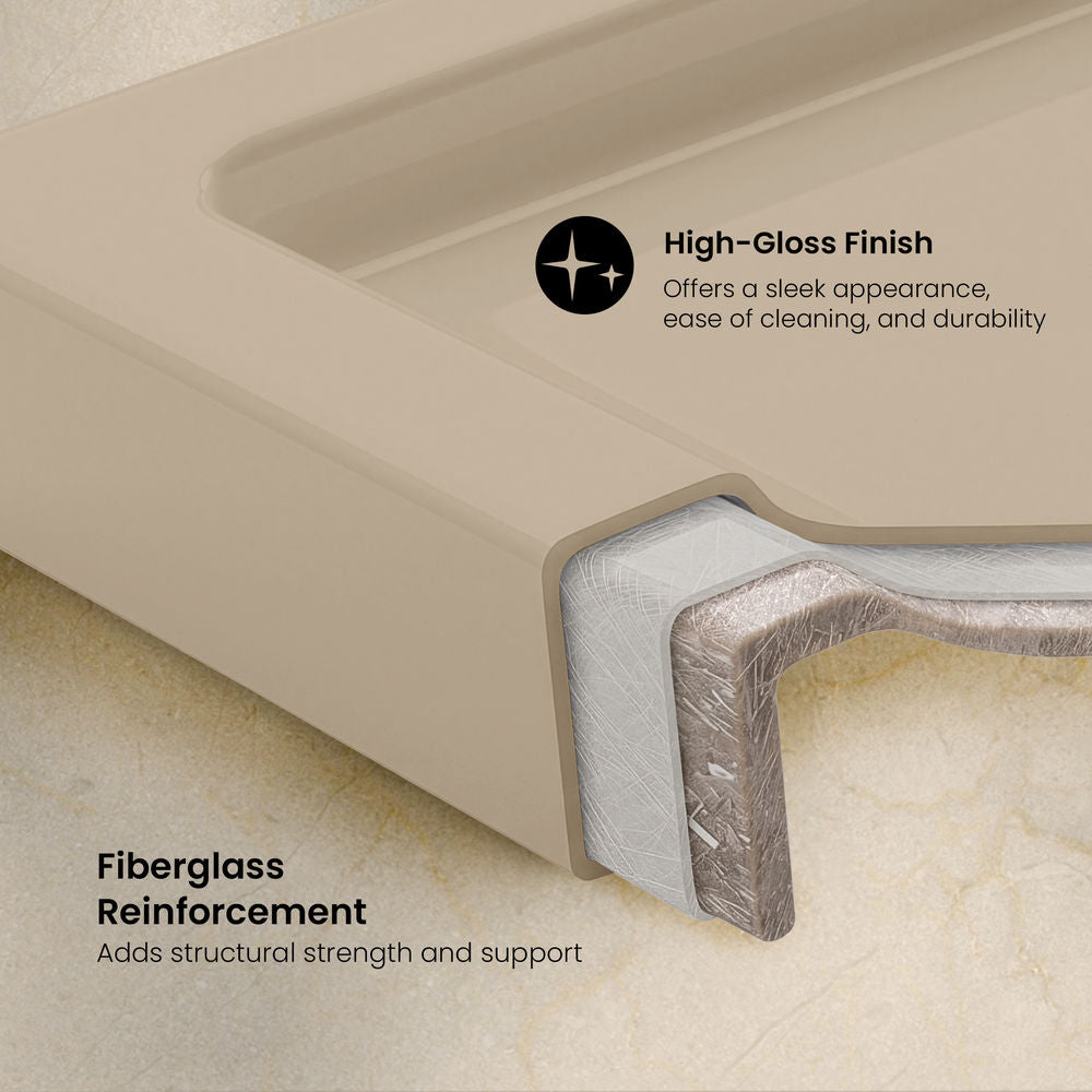 Aquatique 60" x 32" Single Threshold Shower Base With Left Hand Drain and Integral Right Hand Seat in Biscuit