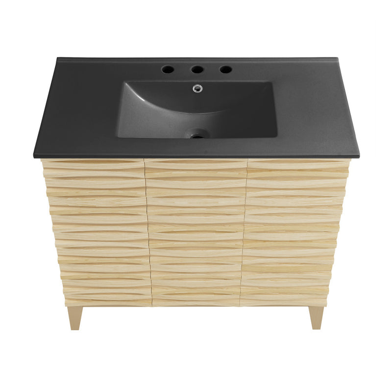 Cascade 36 in. Natural oak Bathroom Vanity With Black, 3-Hole Ceramic Sink Top