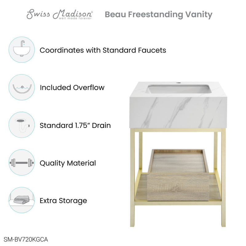 Beau 24" Open Shelf Natural Oak Frame Freestanding Bathroom Vanity with Sink Top