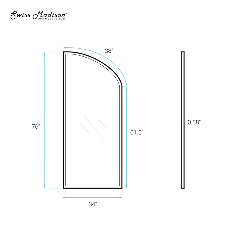 Demi 34 x 76 Framed Fixed 3/8 in. (10mm) Clear Tempered Glass Shower Door with Gold Brushed Frame
