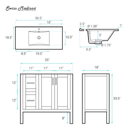 Forme 36" Modular Freestanding Bathroom Vanity with Sink Top in Natural Oak