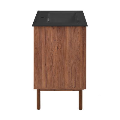 Classe 18 in. Brown Oak Bathroom Vanity With Black Ceramic Sink Top