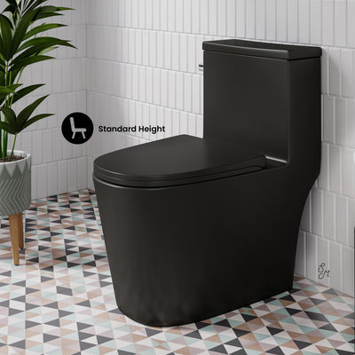 Dreux One-Piece 12" Rough-in 1.28 GPF Left Flush Elongated Toilet in Matte Black