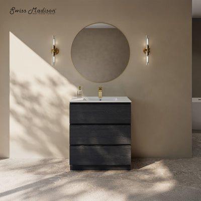 Liberte 30" Freestanding Bathroom Vanity in Black Oak with Sink Top