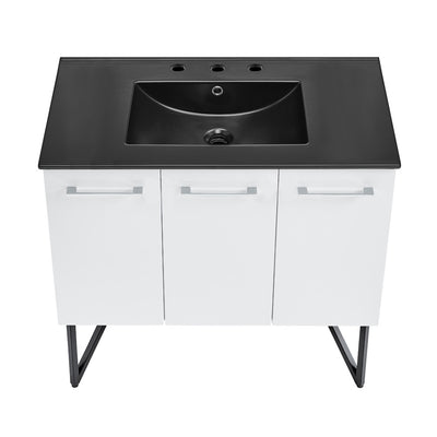 Annecy 36 in. White Bathroom Vanity With Black, 3-Hole Ceramic Sink Top