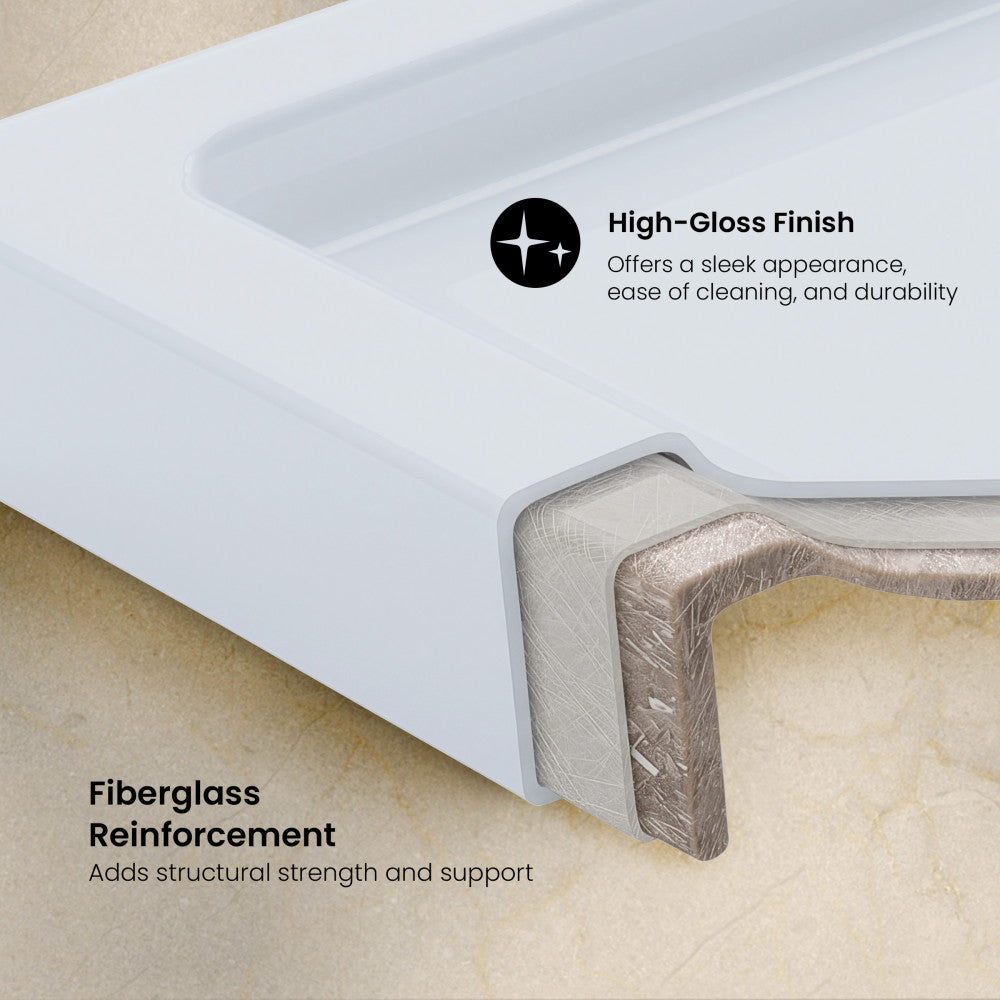 Aquatique 60" x 32" Single Threshold Shower Base With Right Hand Drain and Integral Left Hand Seat in White