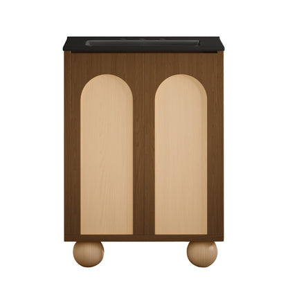 Plaisir II 24" Freestanding Bathroom Vanity in Brown Oak with Black 3-Hole Widespread Sink Top
