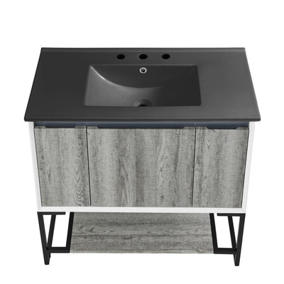 Marseille 36 in. Gray Bathroom Vanity With Black, 3-Hole Ceramic Sink Top