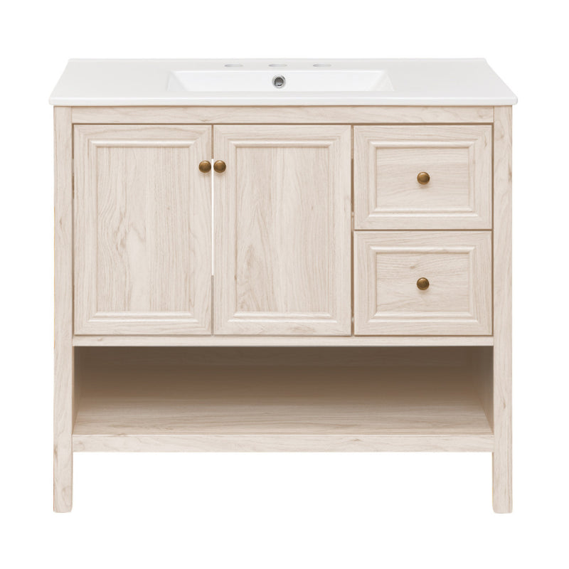 Château 36" Freestanding Bathroom Vanity in White Oak with 3-Hole Widespread Sink Top