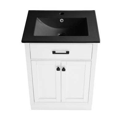 Burdon 24 in. Brown Bathroom Vanity With Black Ceramic Sink Top