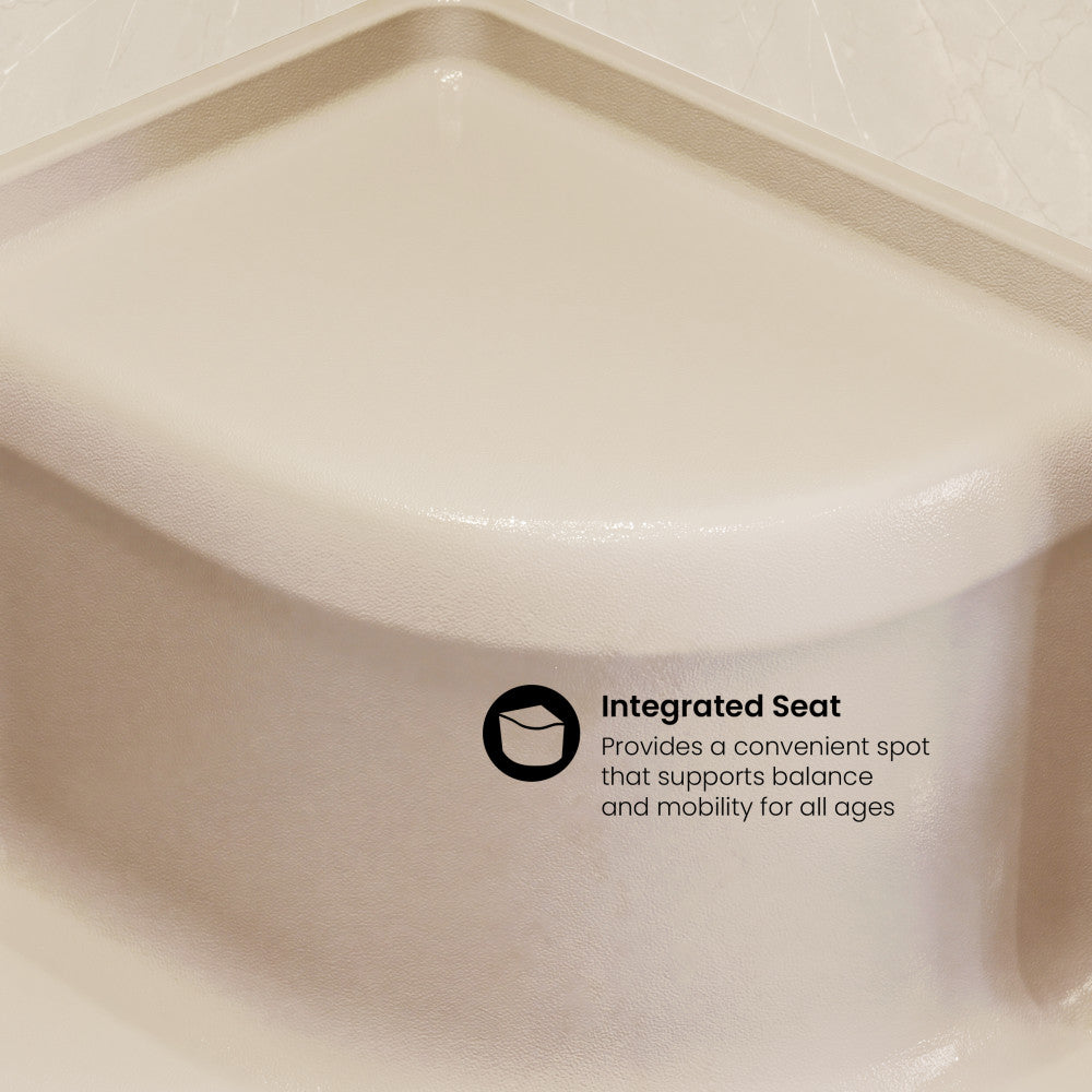 Aquatique 60" x 32" Single Threshold Shower Base With Left Hand Drain and Integral Right Hand Seat in Biscuit