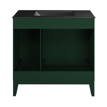Cascade 36" Freestanding Bathroom Vanity in Green Oak with Black Sink Top