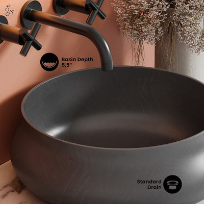 Lisse 17.5" Round Concrete Vessel Bathroom Sink in Dark Gray