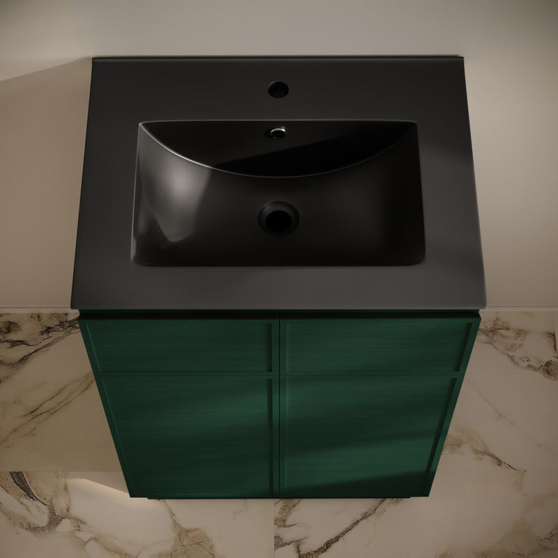 St. Tropez 24" Freestanding Bathroom Vanity in Green Oak with Black Sink Top
